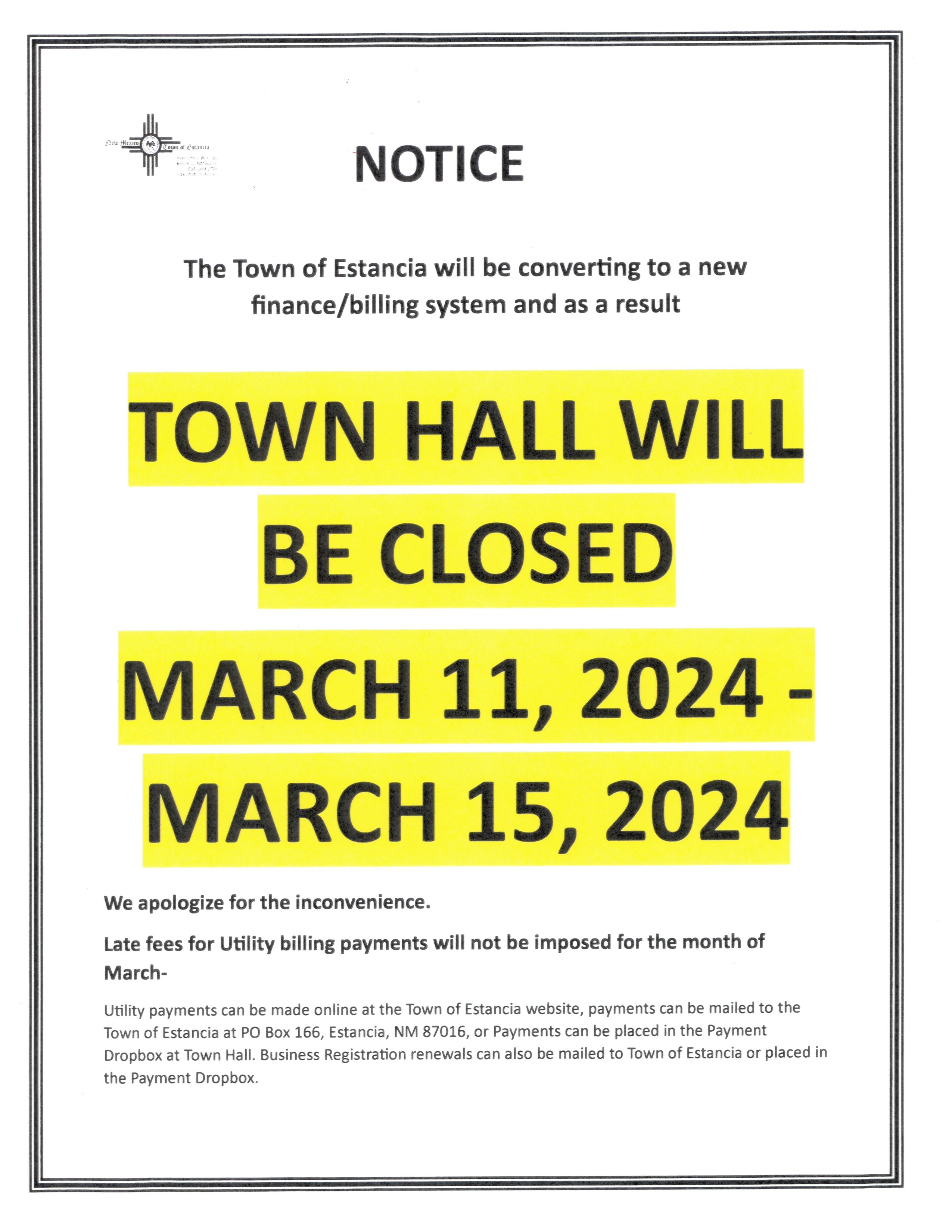 Town Hall closed 03/11 - 15 image